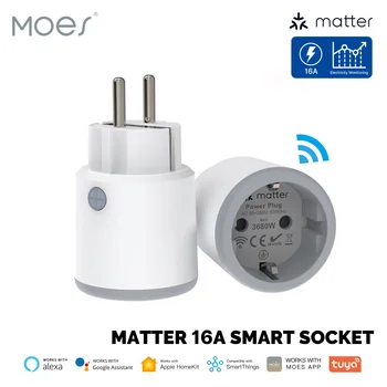 MOES Smart EU/US/UK Plug Matter WiFi Розетка 15 /16A Таймер Розетка Монитор Питания Поддержка TUYA Apple Homekit с Google Home Alexa