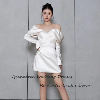 Qcenkeren Простое Свадебное Платье Vestido de novia, Элегантное Мини-Свадебное Платье С Длинным Рукавом И Открытыми Плечами Для Сексуальных Женщин 2024