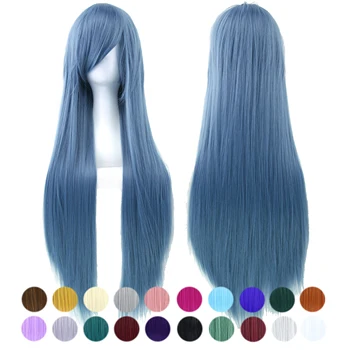 Soowee Прямые синтетические волосы длиной 80 см, темно-синие парики для косплея с челкой, парик для костюмированной вечеринки на Хэллоуин для женщин