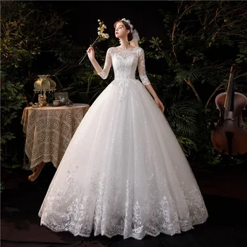 Vestidos De Noiva Белое Свадебное Платье Модные Роскошные Кружевные Аппликации С Вышивкой Три Четверти Милая Невеста Платья Плюс размер