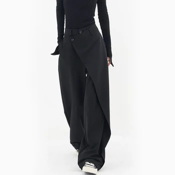 Y2K Нерегулярные Широкие брюки с высокой талией, женская Летняя мода, повседневные однотонные Свободные прямые брюки в стиле пэчворк, уличная одежда в стиле харадзюку