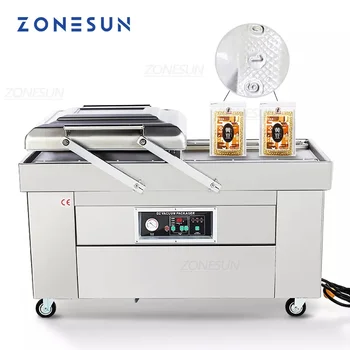 Автоматическая двухкамерная вакуумная упаковочная машина ZONESUN, Машина для вакуумной печати и запайки DZ400