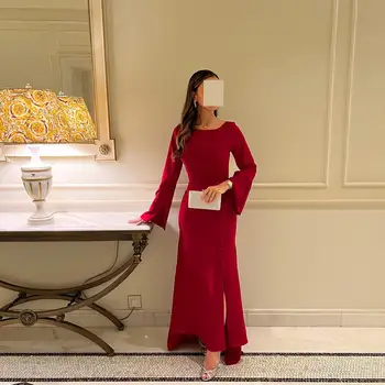 Благородное красное платье для выпускного вечера с круглым вырезом, короткими рукавами и разрезом в пол, Вечернее летнее элегантное платье для женщин 2023