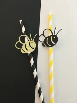 блестящие бумажные соломинки в полоску от мамы до пчелы свадьба помолвка день рождения душ ребенка чаепитие соломинка