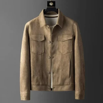 Весна-осень 2024, замшевое мужское пальто, новая текстура Senior Tooling, легкая роскошная деловая повседневная британская куртка, верхняя часть мужской одежды
