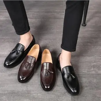 Весна / осень, Новая классическая мужская деловая обувь, британская дышащая повседневная обувь в простом стиле с кисточками, Мужские лоферы, Размер 37-48