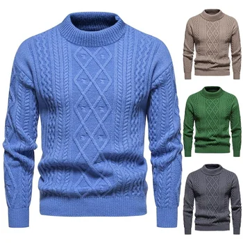 Высококачественный Зимний Мужской свитер с круглым вырезом, однотонный вязаный пуловер, свитера, Мягкие Удобные, утолщенные теплые джемперы