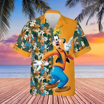 Гавайская Рубашка Disney с Винни-Пухом и Рисунком Из Мультфильма Диснея С Полной Печатью 3D Гавайская Рубашка Модная Пляжная Рубашка