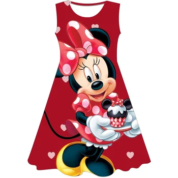 Детское платье принцессы с мультяшным принтом Disney Minnie Mouse для маленьких девочек, милое рождественское платье принцессы на День рождения для маленьких девочек