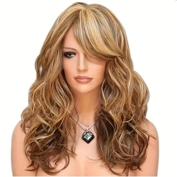 Длинное волнистое Омбре, коричневый блонд, Светло-русый Платиновый Парик с длинными волнистыми волосами, косплей, Натуральный Термостойкий синтетический