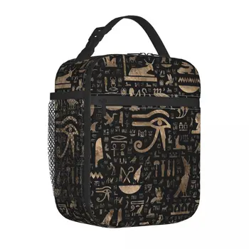 Древнеегипетские Иероглифы, Черно-золотая Изолированная сумка для ланча, большая Многоразовая термосумка-тоут, Ланч-бокс, дорожные сумки для еды