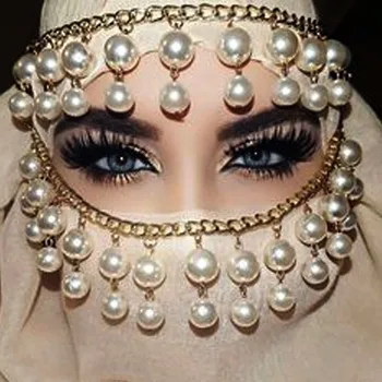 Женская Белая жемчужная маска для лица, бижутерия для лица, маски, украшения, цепочки для волос, маска для затенения, Аксессуары для украшения Свадебной вечеринки 2021