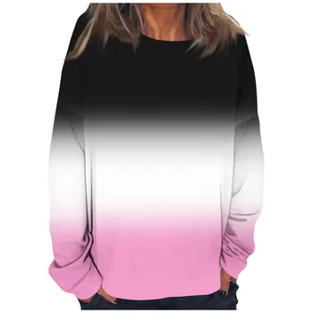 Женская спортивная одежда, пуловер, уличная одежда, Свободный повседневный пуловер с градиентным принтом, круглый вырез, Высококачественные пуловеры с длинными рукавами 블라우스