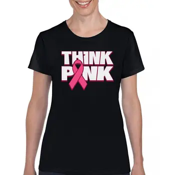 Женская футболка Think Pink T-Shrit с розовой лентой для повышения осведомленности о раке молочной железы