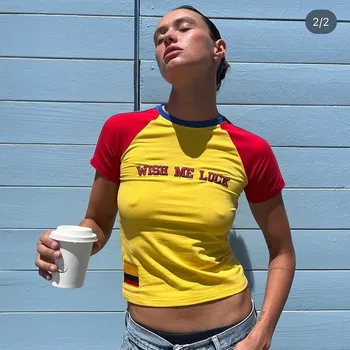 Женская футболка с коротким рукавом Y2K Jersey High Street, летняя новинка 2023 года, высококачественная модная футболка с вышитыми буквами