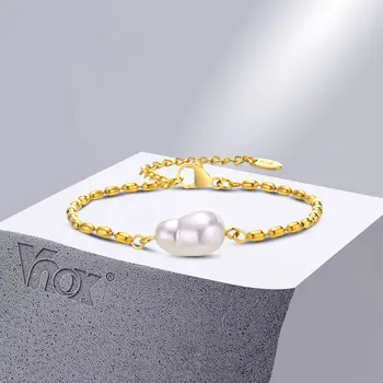 Женские браслеты-цепочки с имитацией жемчуга Vnox, браслет-цепочка из бусин из нержавеющей стали золотого цвета, подарки на годовщину рождения