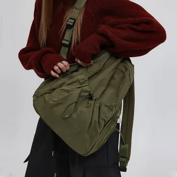 Женский дорожный модный холщовый рюкзак с простой веревкой, повседневный студенческий рюкзак, универсальная нейлоновая однотонная сумка