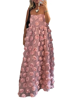 Женское элегантное платье макси на бретельках с цветочным принтом, открытой спиной и трапециевидным силуэтом