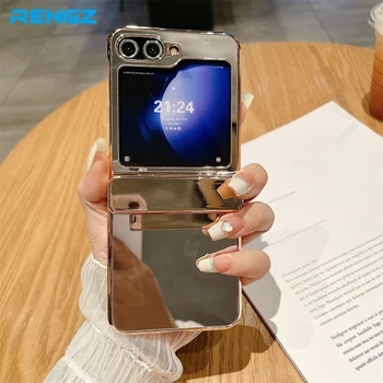 Защитный чехол для зеркальных Петель RENGZ с Гальваническим покрытием Для Samsung Galaxy Z Flip 5 5G Case Роскошный Жесткий чехол 
