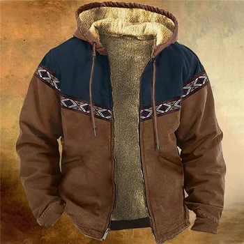 Зимние куртки, мужские флисовые пальто на молнии, толстовки, парка с подкладкой в этническом племени ацтеков, Одежда, ветровка, толстовки, Верхняя одежда