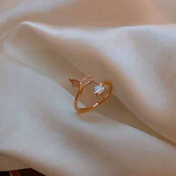 Изысканные женские кольца с геометрией сердца из розового золота с белым камнем, регулируемые кольца для женщин, свадебные украшения для помолвки