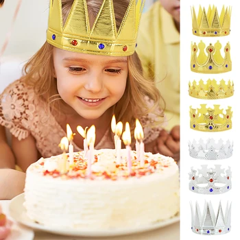 Король Королева Золото Серебряная Корона Шляпы Дети Взрослые День Рождения Тиара Тканевая Повязка На Голову Принц Принцесса Головные Уборы Косплей Костюм Реквизит