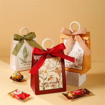 Креативная коробка для конфет из крафт-бумаги Подарочные коробки и пакеты с лентой для упаковки печенья и конфет Роскошные Рождественские подарочные коробки Сумка