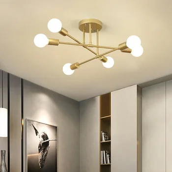 Креативный светодиодный Декоративный потолочный светильник в американском стиле из матового Античного золота в стиле лофт для гостиной
