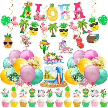 Летние Гавайи, АЛОХА, гирлянды с фламинго, Баннеры, латексные шары для Гавайских тропических вечеринок, украшения для вечеринок Luau Aloha