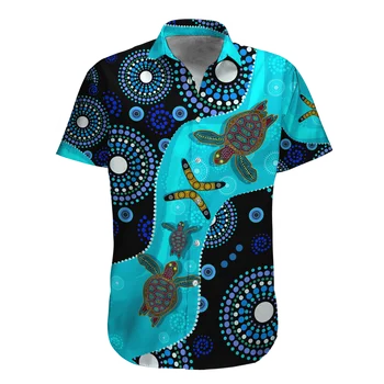 Летние Рубашки Harajuku С коротким рукавом, Аборигенная Синяя Черепаха Ящерица, Мужская Гавайская рубашка с 3D Принтом, Повседневная Пляжная рубашка Унисекс CP03