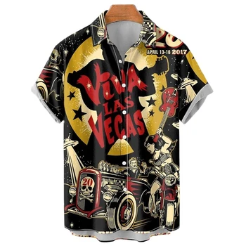 Летние рубашки Мужские с 3D гоночным принтом, блузка с коротким рукавом, уличная одежда в стиле хип-хоп, Винтажные топы, Негабаритная мужская рубашка, одежда в стиле ретро, топы