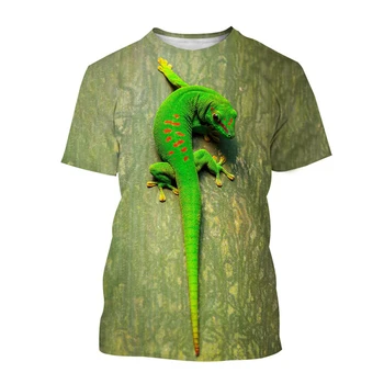 Летняя мужская футболка с круглым вырезом и 3D принтом в виде геккона с рептилией, Повседневный пуловер Оверсайз с коротким рукавом, модные футболки, топы, мужская одежда