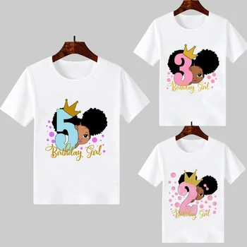 Милая маленькая черная футболка с принтом принцессы меланина для девочек на день рождения, детские забавные футболки, подарок на 1 2 3 4 5 6 7 8 лет, пользовательское имя
