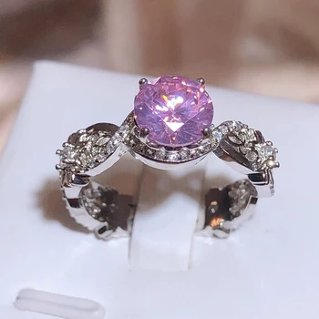 Милое кольцо с розовым кристаллом и цирконием, обручальные кольца серебряного цвета, полые ювелирные изделия для женщин, подарок для девочек, прямая доставка