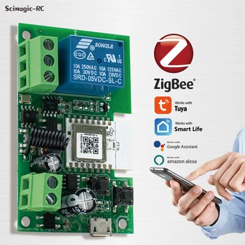 Модуль интеллектуального переключателя Tuya Zigbee 1 Каналы 7-32 В 85-250 В WiFi Реле RF433 Пульт Дистанционного управления Работает с Alexa Google Zigbee Hub