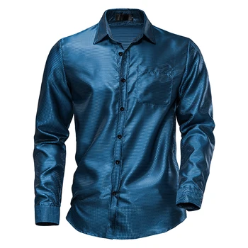 Мужская роскошная повседневная официальная рубашка с длинным рукавом, облегающие деловые рубашки, топы