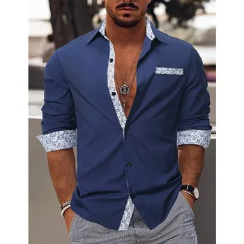 Мужская рубашка на пуговицах с длинным рукавом, лацкан в цвет Пейсли, Повседневный Лоскутный Модный Повседневный Удобный Умный повседневный