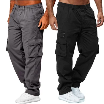 Мужские брюки-карго с несколькими карманами, повседневные брюки в стиле хип-хоп, спортивные штаны, уличная одежда, технологичные брюки, свободные прямые спортивные штаны для фитнеса