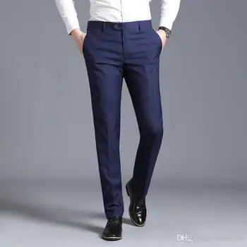 Мужской приталенный костюм, раздельные брюки, официальные свадебные деловые модные прямые мужские брюки, светло-серые тонкие офисные брюки