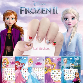 Наклейки для ногтей Disney Frozen Kids, милые наклейки для ногтей с анимацией для девочек, 3D-наклейки для ногтей Disney Princess, детское украшение для ногтей
