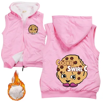 Новая детская флисовая одежда из мультфильма Kawaii Cookie Swirl C для маленьких мальчиков, утепленные куртки без рукавов на молнии, теплые бархатные пальто для девочек