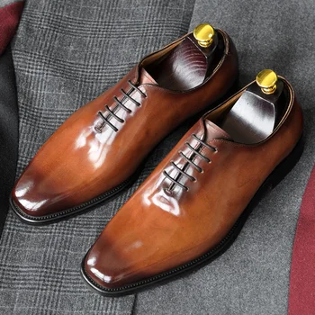 Новое мужское платье в деловом стиле, Мужская обувь Goodyear Ручной работы, Оксфордские туфли из Воловьей кожи на шнуровке с верхним слоем