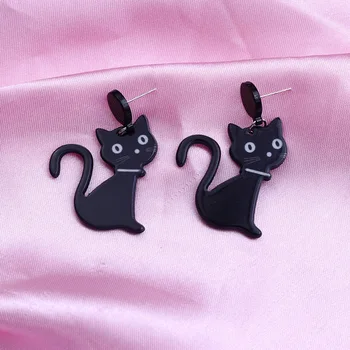 Новые акриловые серьги с черно-белым котом, серьги-подвески с мультяшным разноцветным котом для женщин Оптом