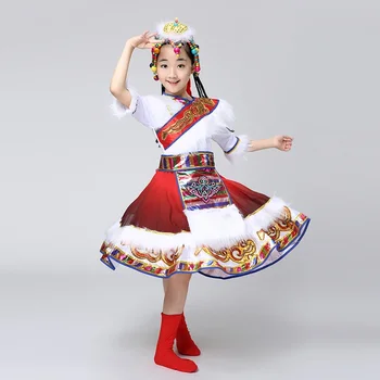 Новые детские костюмы для тибетских танцев Монголия детские костюмы рукава одежды Сцена для костюмов девочек
