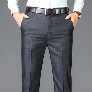 Новый деловой повседневный костюм, брюки, мужские однотонные прямые офисные брюки с высокой талией, мужские костюмы в классическом стиле, длинные брюки, большие размеры