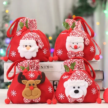 Новый Рождественский мешок Санта-Клауса, Детские рождественские Подарки, Сумка для конфет, Изысканный льняной Рождественский мешок для конфет с принтом Санта-Клауса