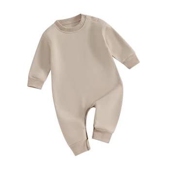 Одежда Для новорожденных мальчиков и девочек, однотонный флисовый комбинезон с длинными рукавами, боди, унисекс, осенне-зимняя одежда