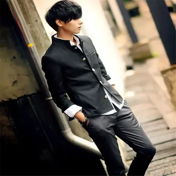 Однобортный Черный пиджак, Тонкая туника, пальто для мужчин, блейзер для колледжа New2022, Японская школьная форма