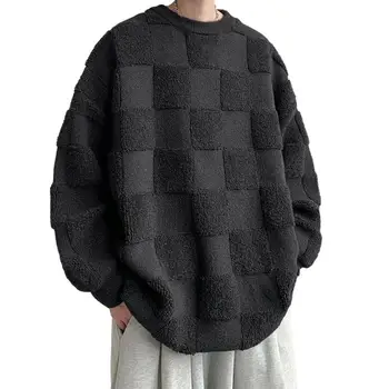 Однотонный мужской свитер Толстый теплый вязаный мужской свитер с круглым вырезом в стиле пэчворк для зимы-осени, большие размеры, длинный рукав