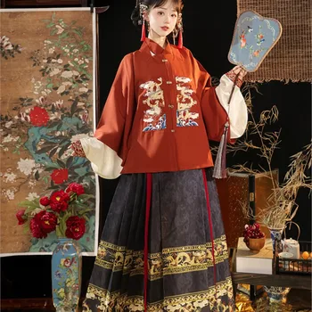 Оригинальное женское платье Hanfu с воротником-стойкой и половинчатыми рукавами Mendling Осень-зима Ming Made Юбка с лошадиным лицом Hanfu Dress Costume